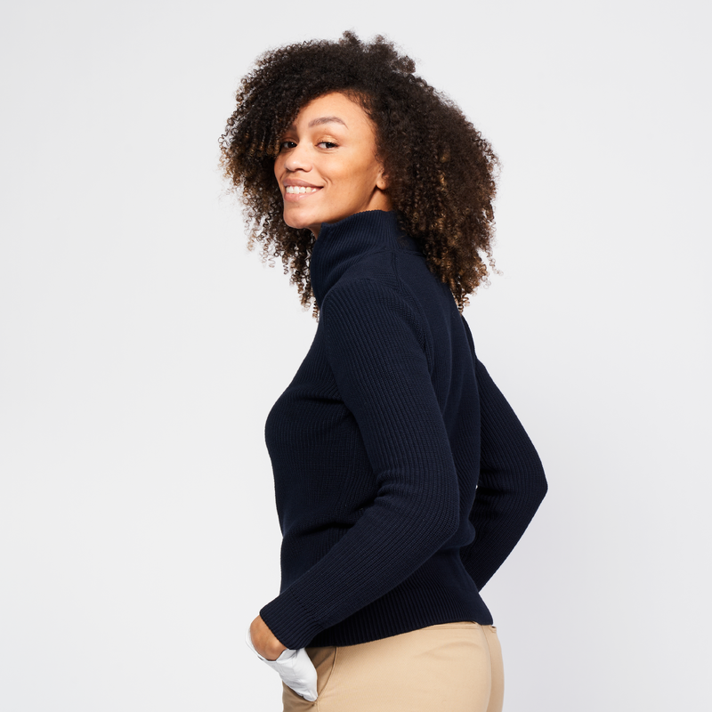 Pull golf 1 2 ZIP Femme MW500 marine pour les clubs et collectivites Decathlon Pro