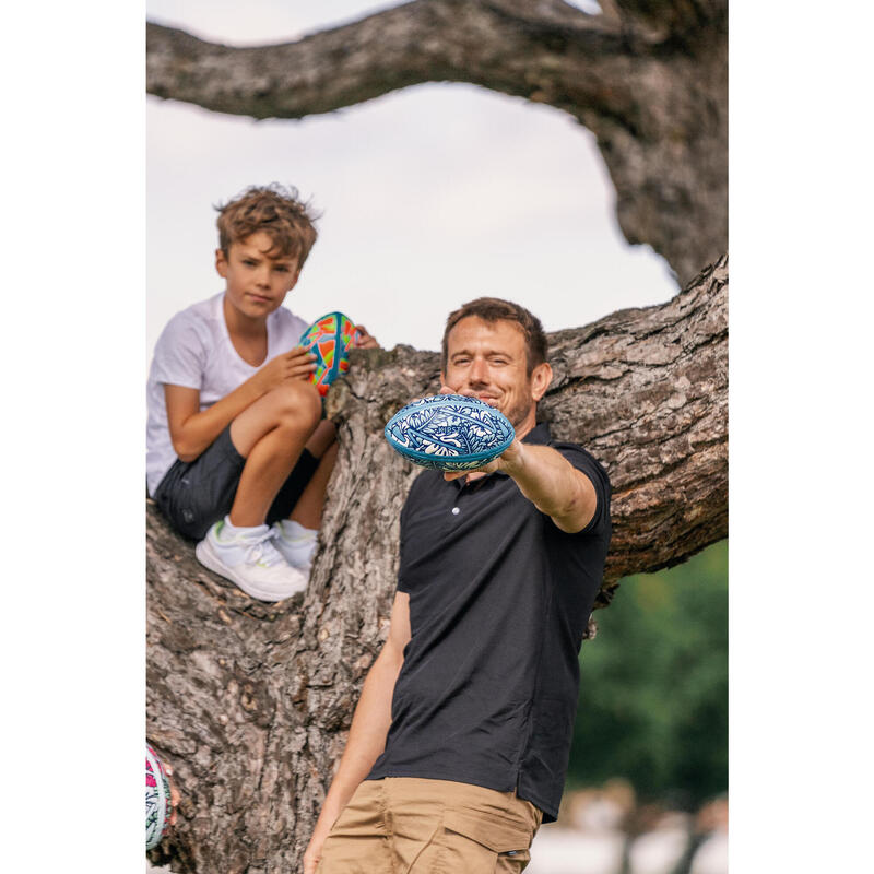 BALLON DE BEACH RUGBY - R100 BEACH TROPICAL TAILLE MIDI BLEU / BLANC