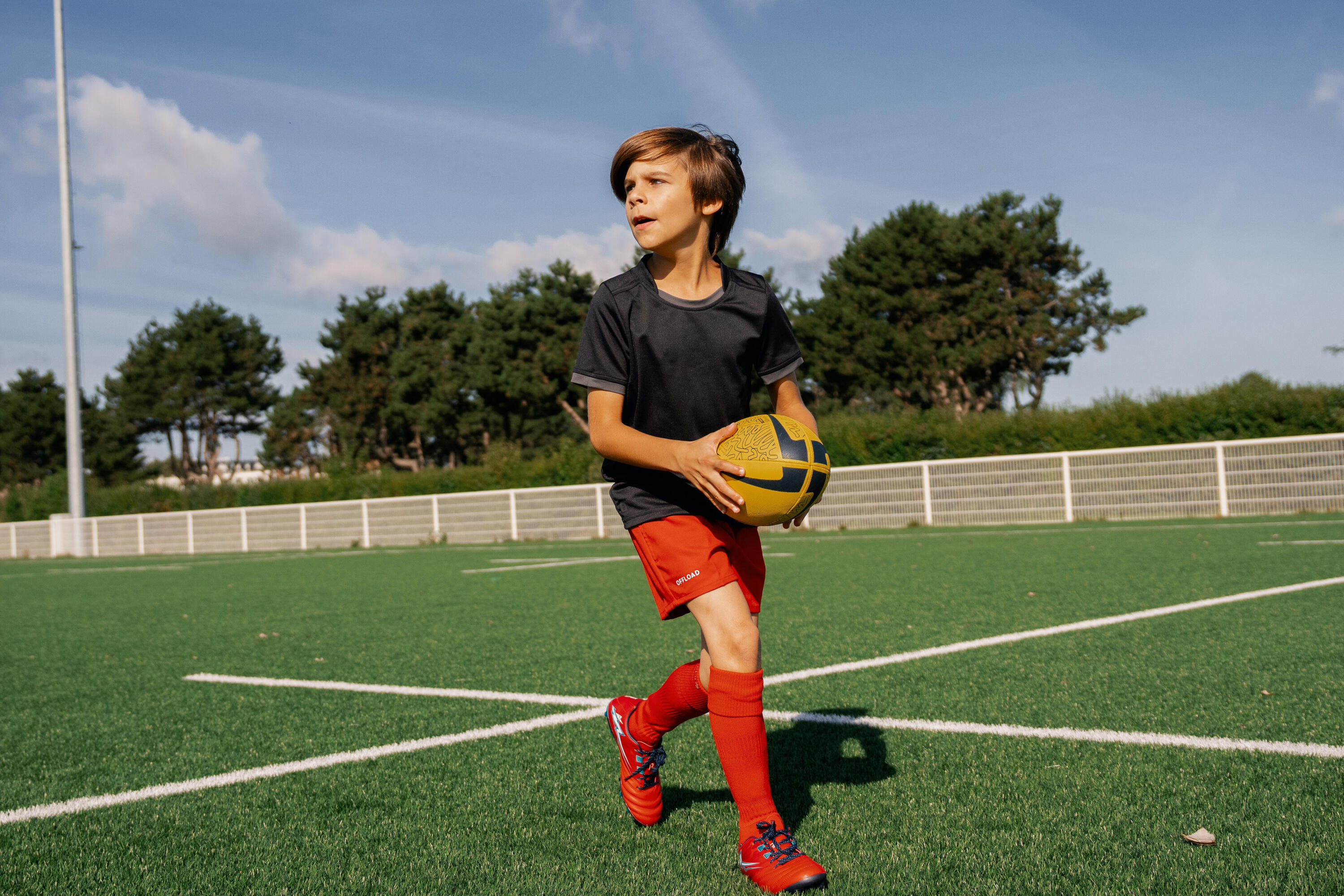 Chaussettes hautes de rugby enfant R500 rouge 7/11