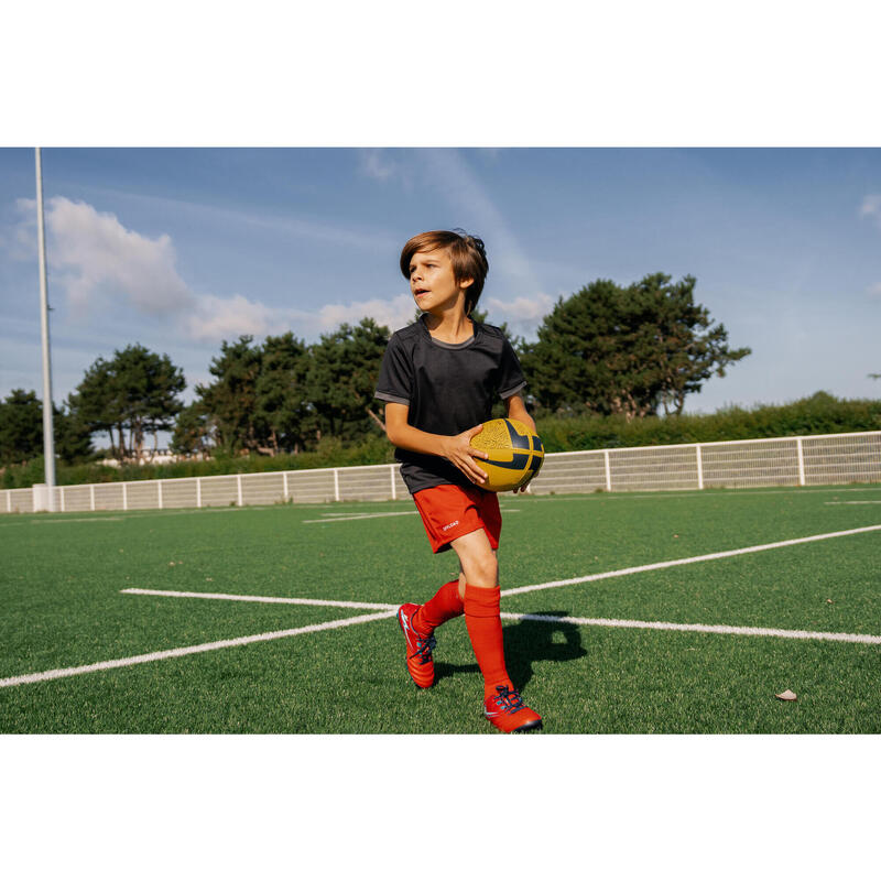 Chaussettes hautes de rugby enfant R500 rouge