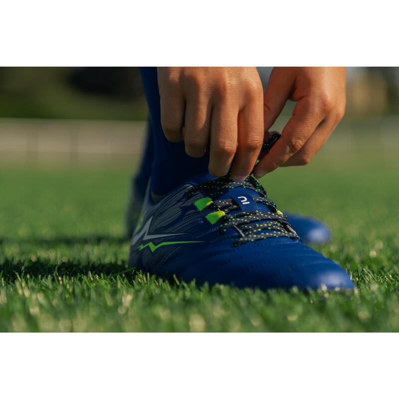 Ghete cu Crampoane Turnate Rugby R500 FG Teren Uscat Albastru Copii 