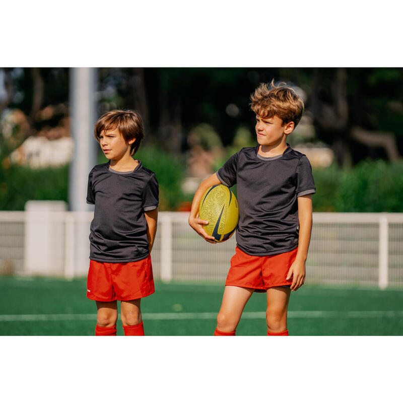 Rugbyshirt met korte mouwen voor kinderen R100 zwart