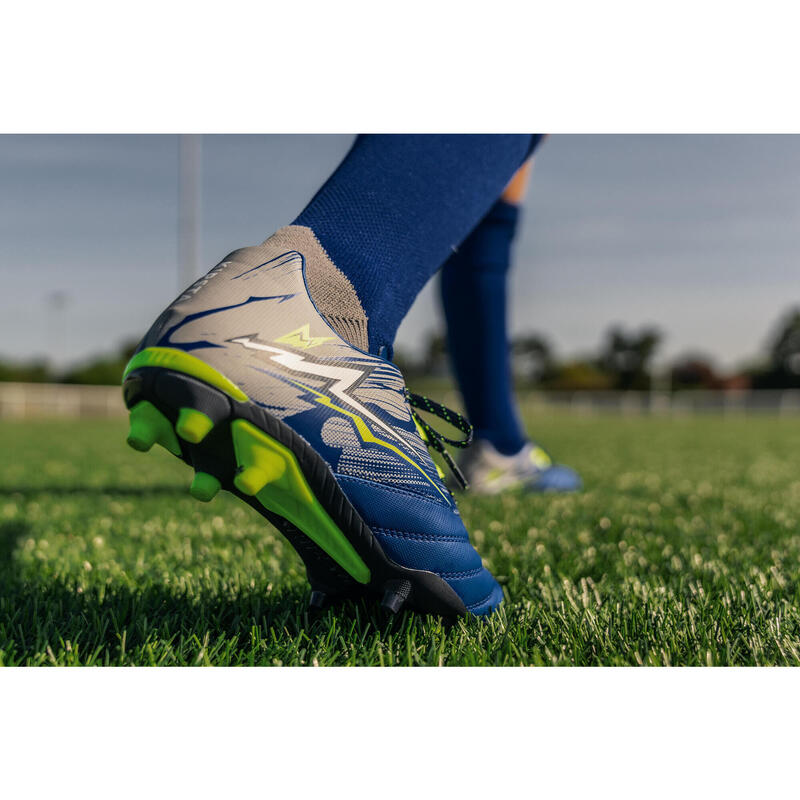 Kinder Rugby Schuhe R500 FG gegossene Sohle trockener Untergrun blau