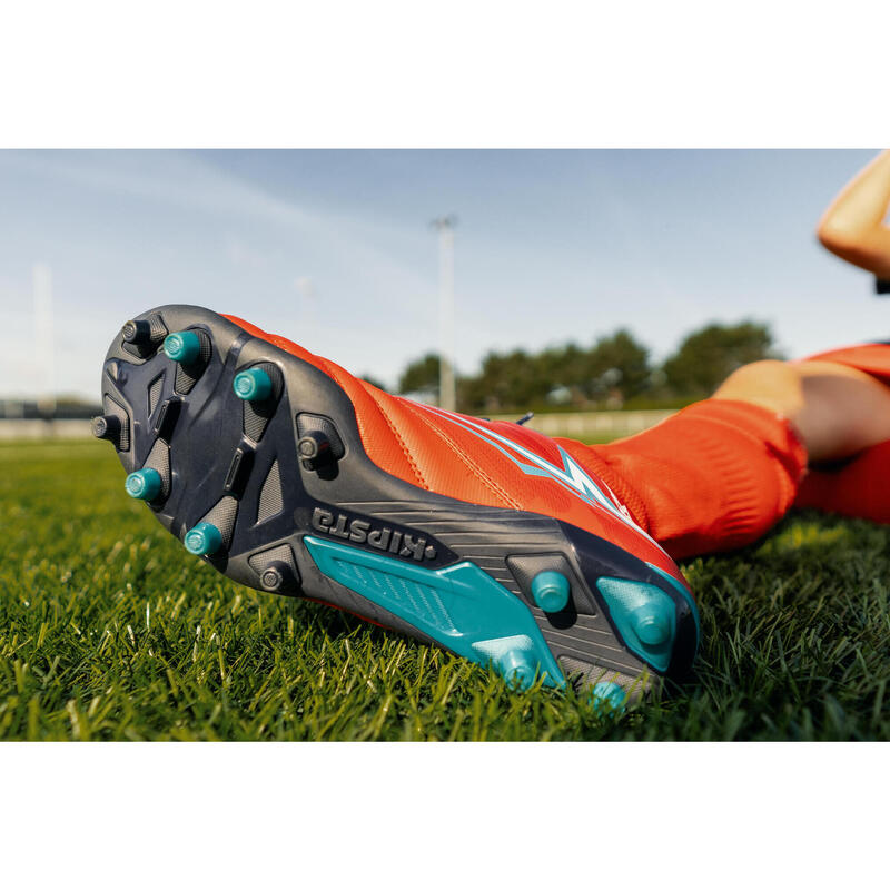Ghete cu Crampoane Turnate Rugby R500 FG Teren Uscat Roșu Copii 
