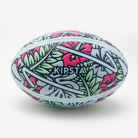 Ballon de rugby plage taille 3, Tiki vert blanc rose