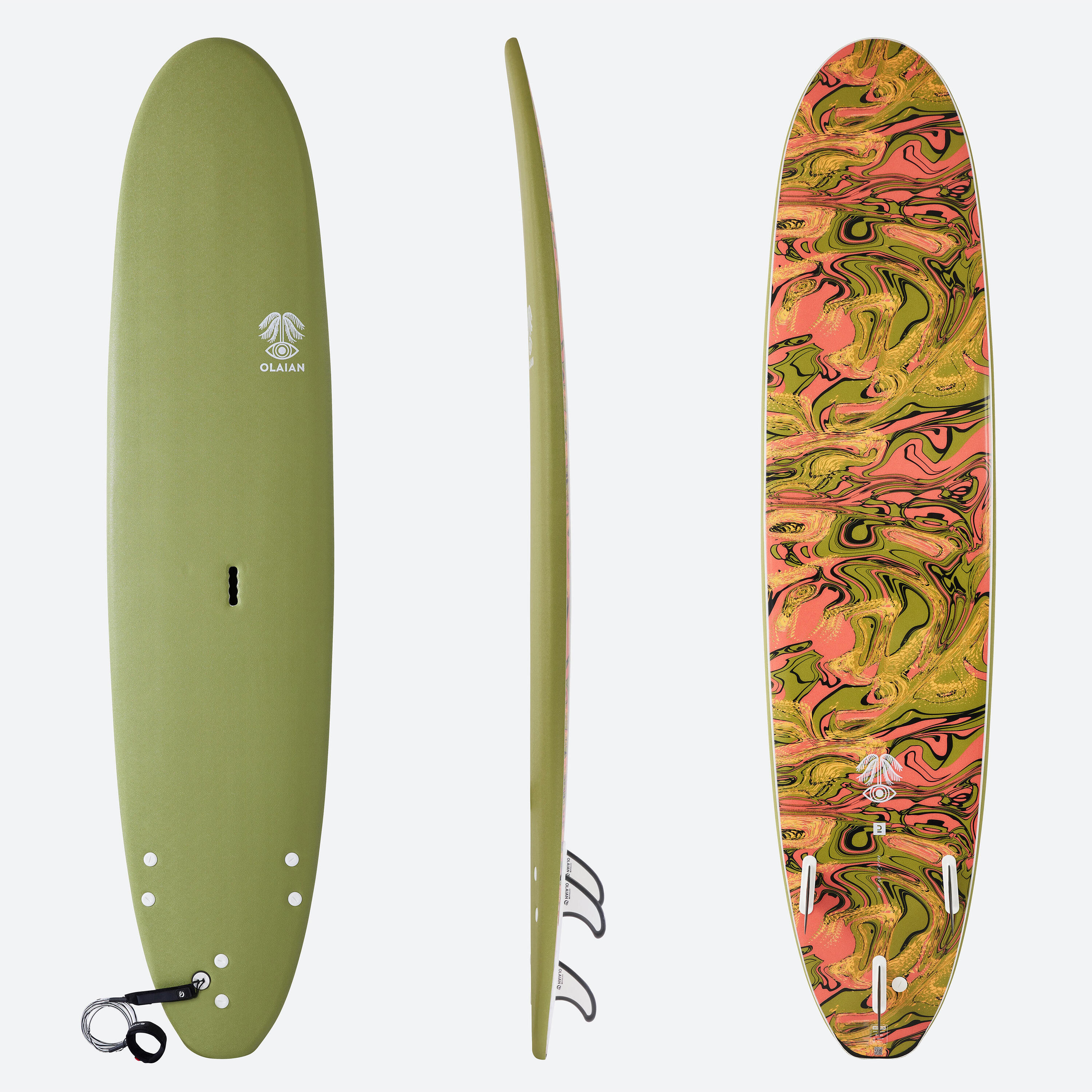 Foam surfboard 8'6" - 500 Khaki 1/11