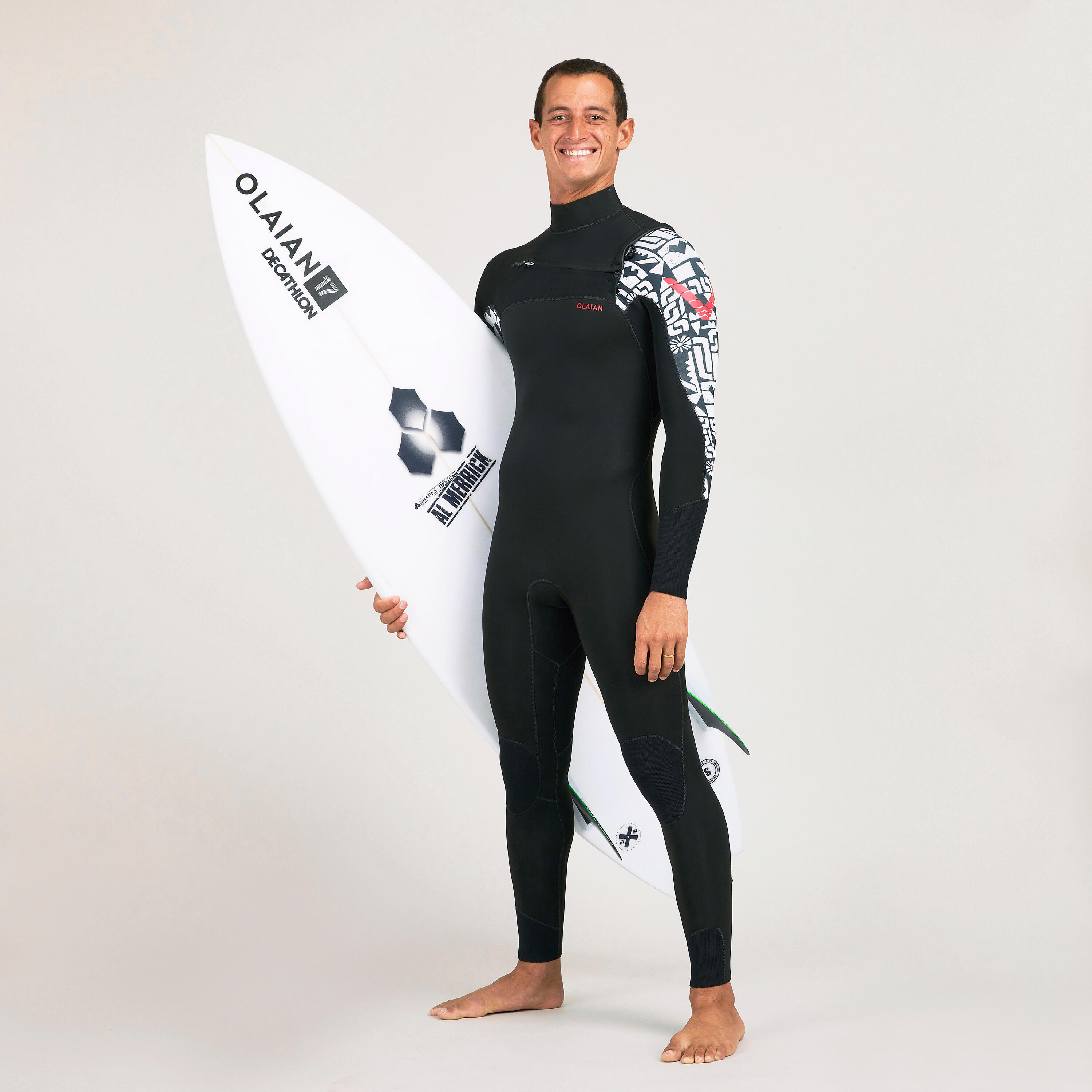 OLAIAN Men's surfing wetsuit 4/3 mm neoprene - 900 team rider black