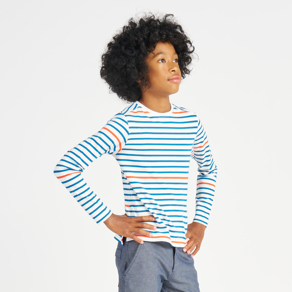 Boy’s Sailing Long-Sleeved T-Shirt - Sailor Sailing 100 - Striped Beige Blue Red