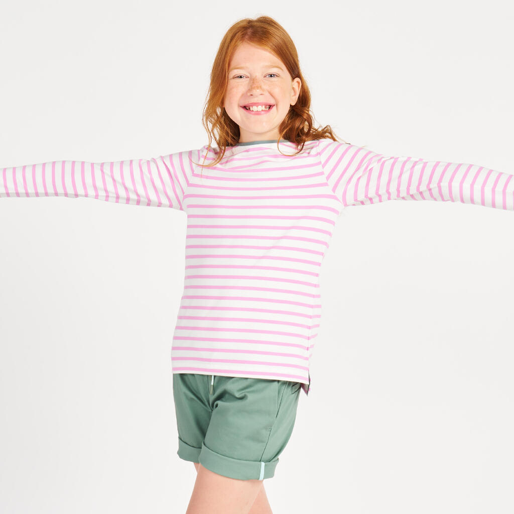 Dievčenské námornícke tričko Sailing 100 s dlhým rukávom bielo-zelené