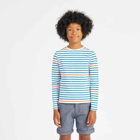 Boy’s Sailing Long-Sleeved T-Shirt - Sailor Sailing 100 - Striped Beige Blue Red