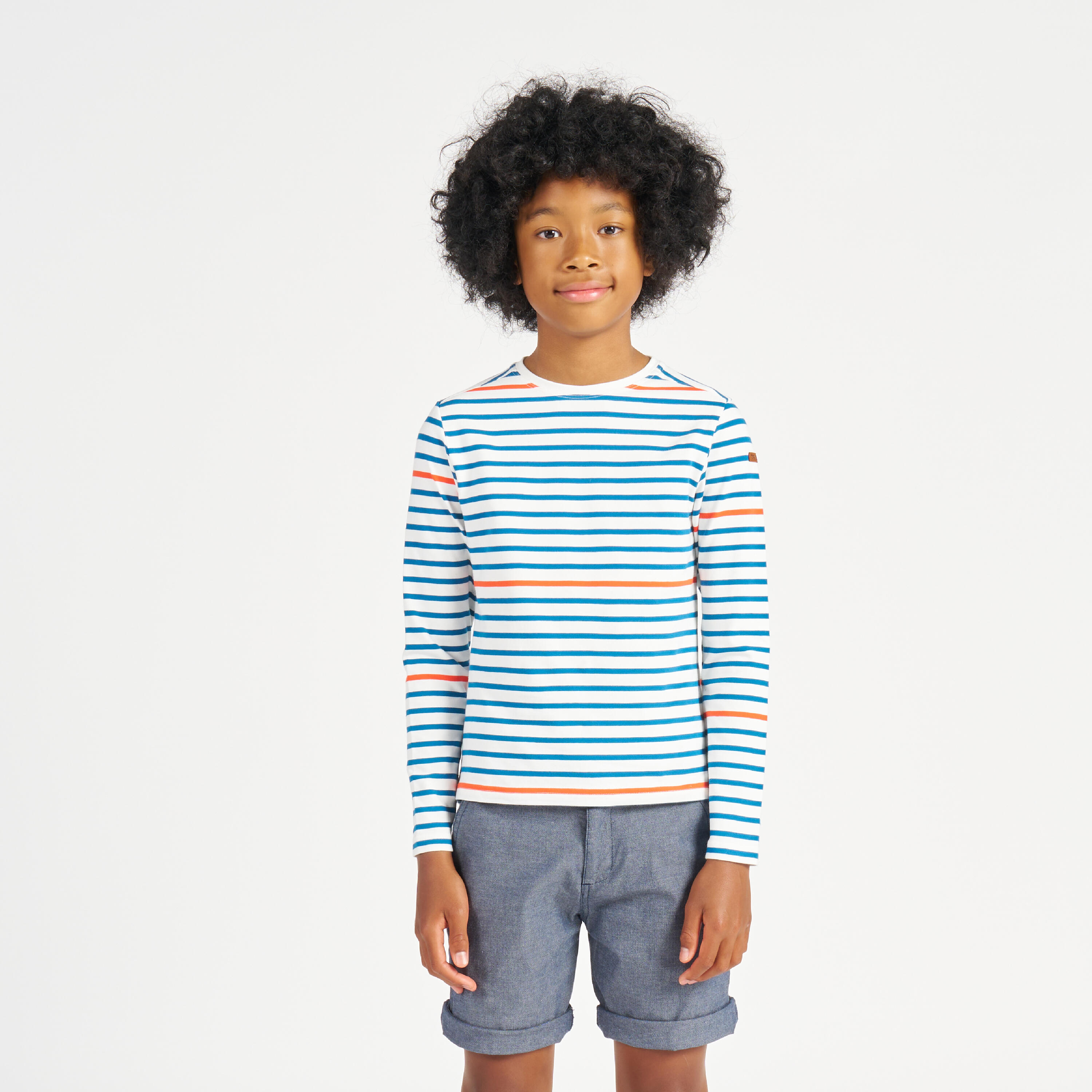 Boy’s Sailing Long-Sleeved T-Shirt - Sailor Sailing 100 - Striped Beige Blue Red 12/13