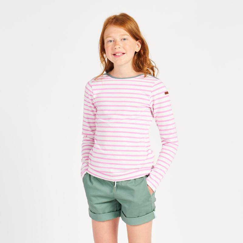 Maglia vela ragazza SAILING 100 bianco-lilla