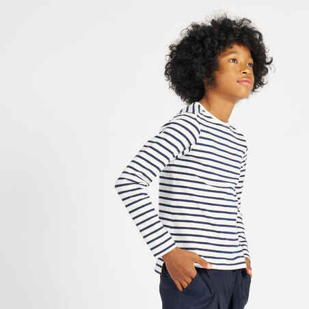 Boys' Sailing Long-sleeved T-shirt Sailing 100 blue and white stripes