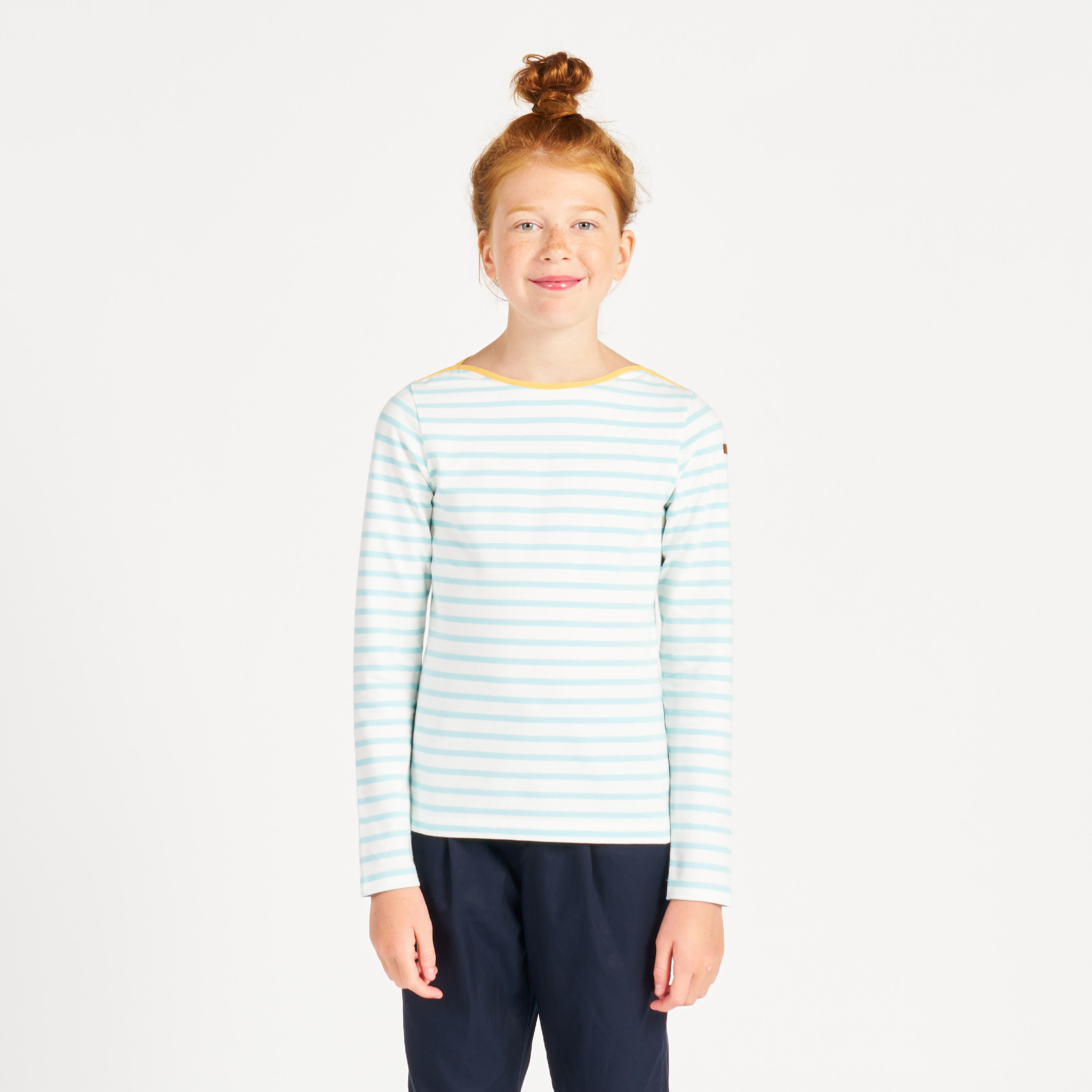 Tribord - T-shirt Manches Longues - Marinière De Voile Sailing 100 Fille Blanc Menthe - T-shirt Manches Longues - Voile Habitable Cerfvolant Wing - -