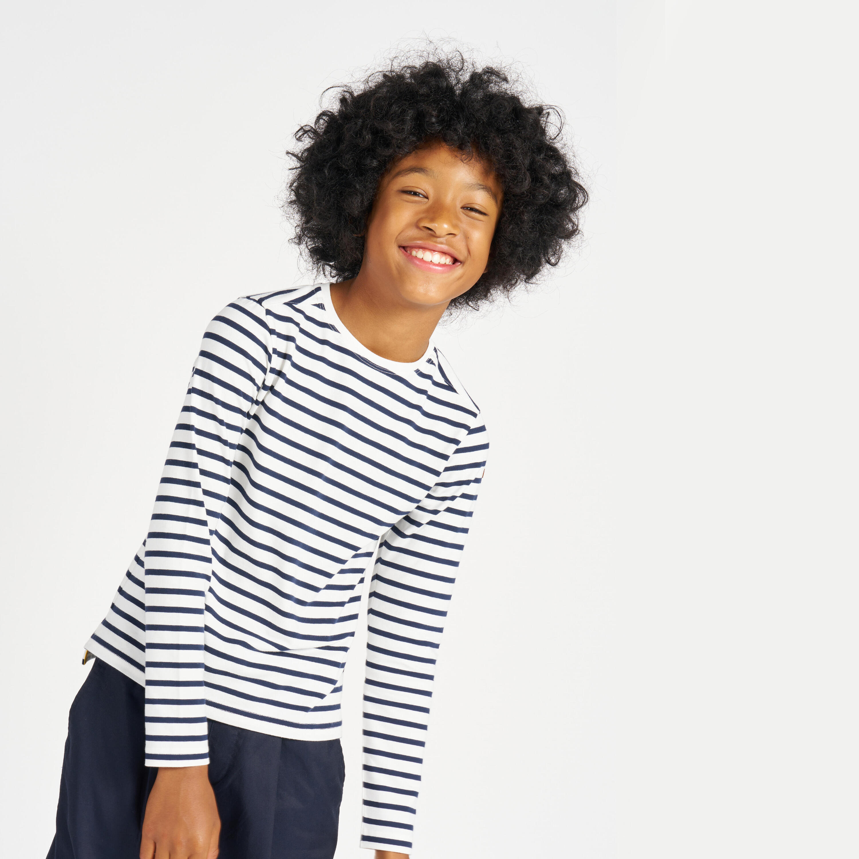 Boys' Sailing Long-sleeved T-shirt Sailing 100 blue and white stripes 1/14