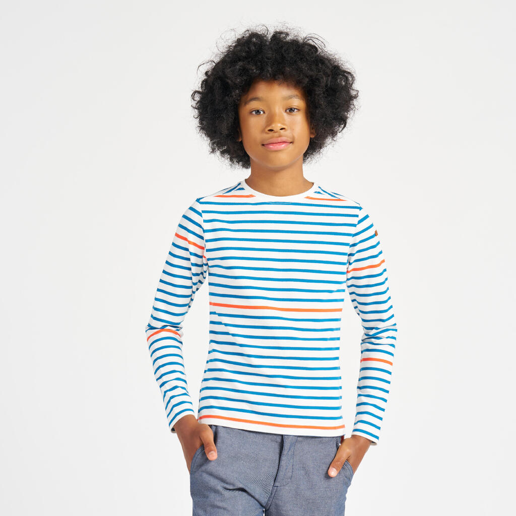 Boy’s Sailing Long-Sleeved T-Shirt - Sailor Sailing 100 - Striped Beige Blue Red