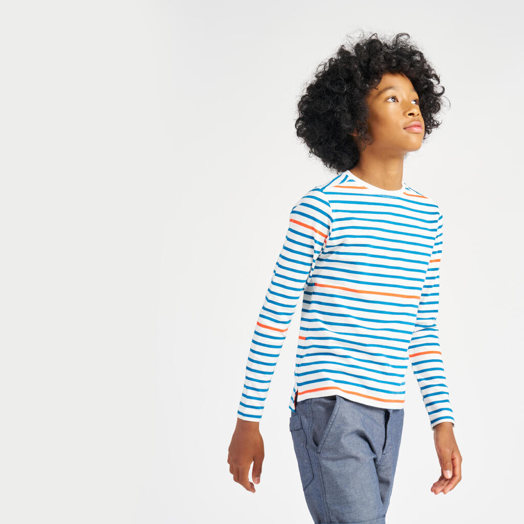 Boy’s Sailing Long-Sleeved T-Shirt - Sailor Sailing 100 - Striped Beige Blue Red