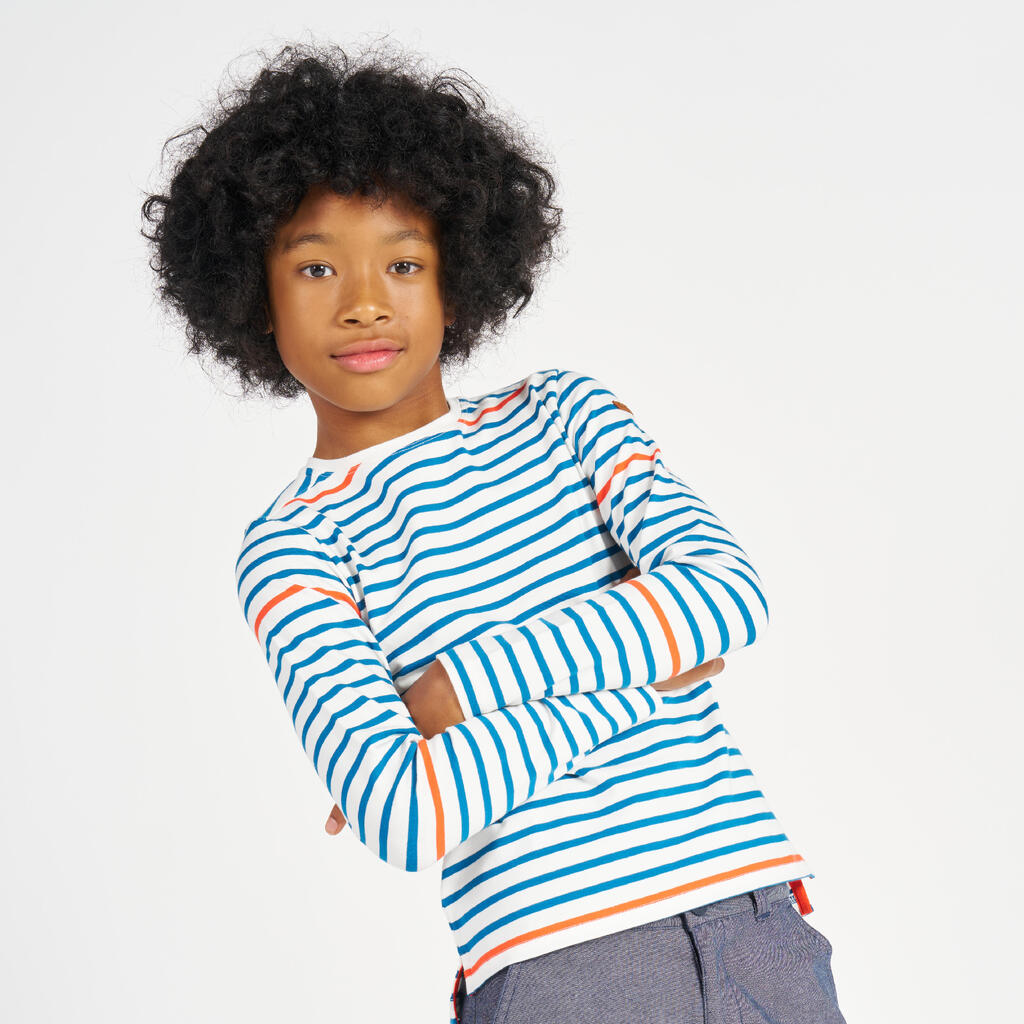 Boy’s Sailing Long-Sleeved T-Shirt - Sailor Sailing 100 - Striped Beige Blue Red