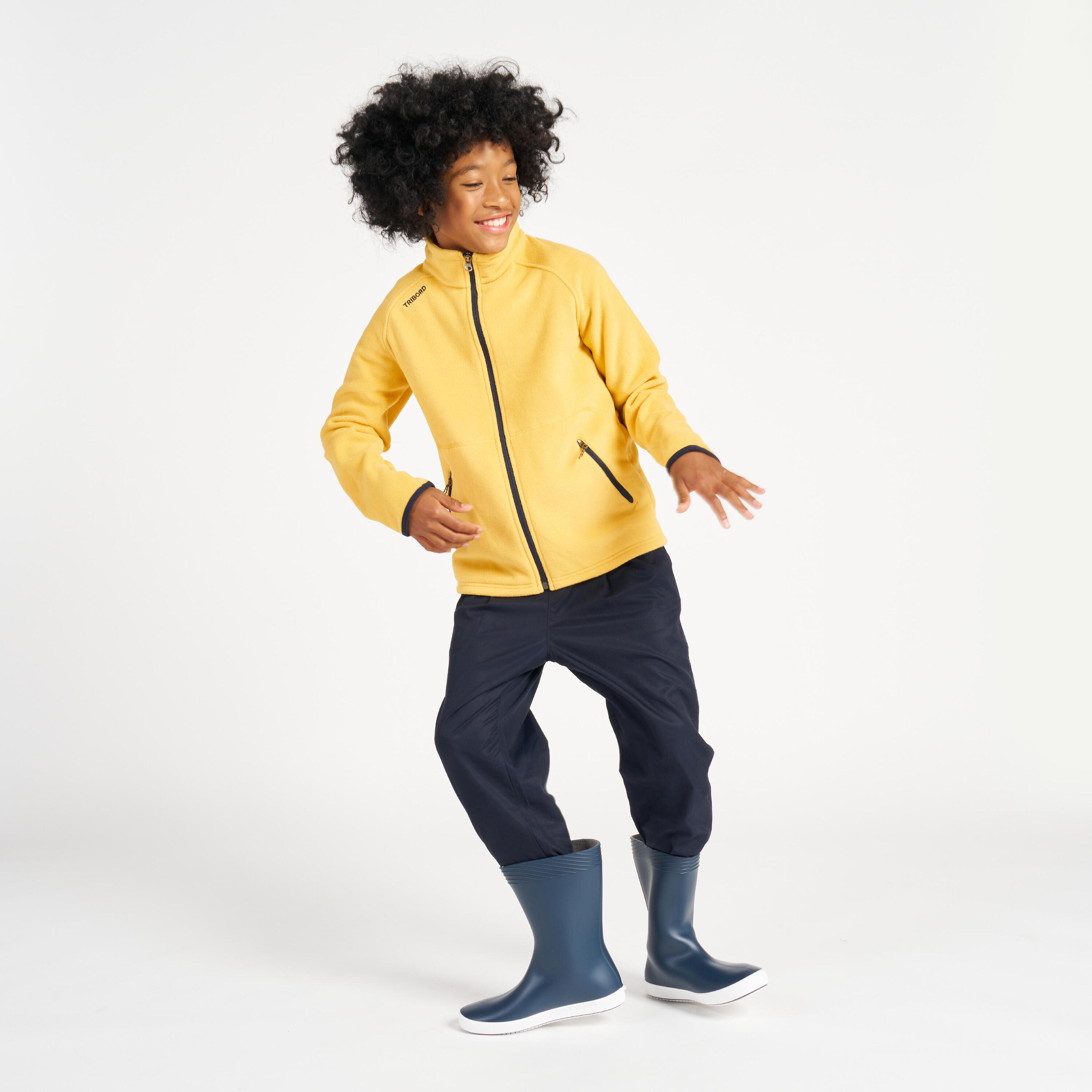 Kids warm fleece sailing jacket 100 - Yellow 11/14