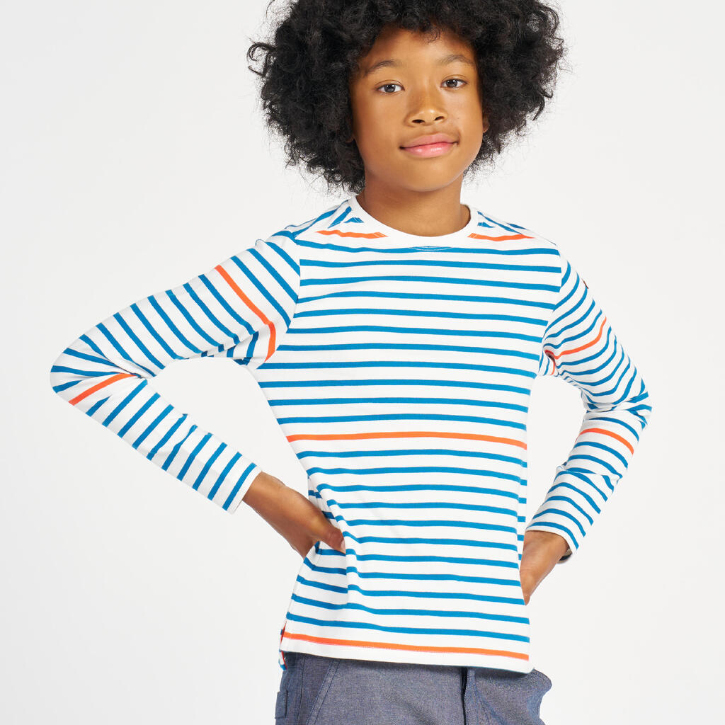 Boy’s Sailing Long-Sleeved T-Shirt - Sailor Sailing 100 - Striped Beige Blue Red