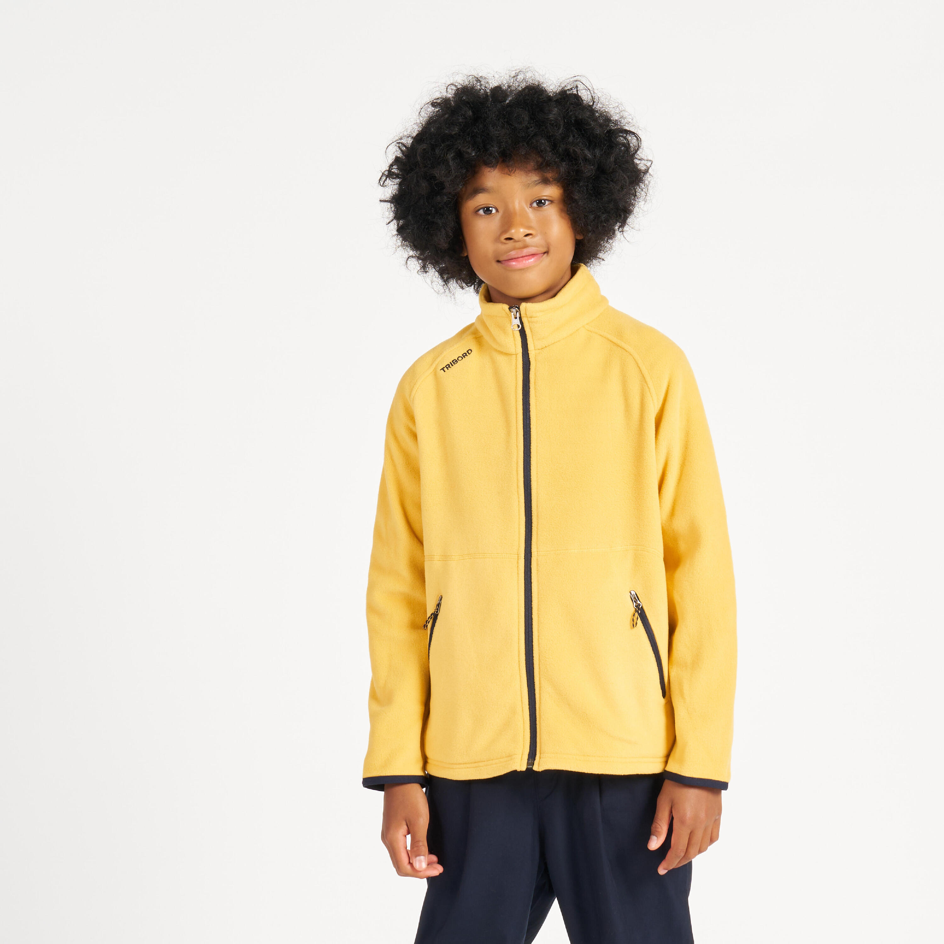 Kids warm fleece sailing jacket 100 - Yellow 1/14