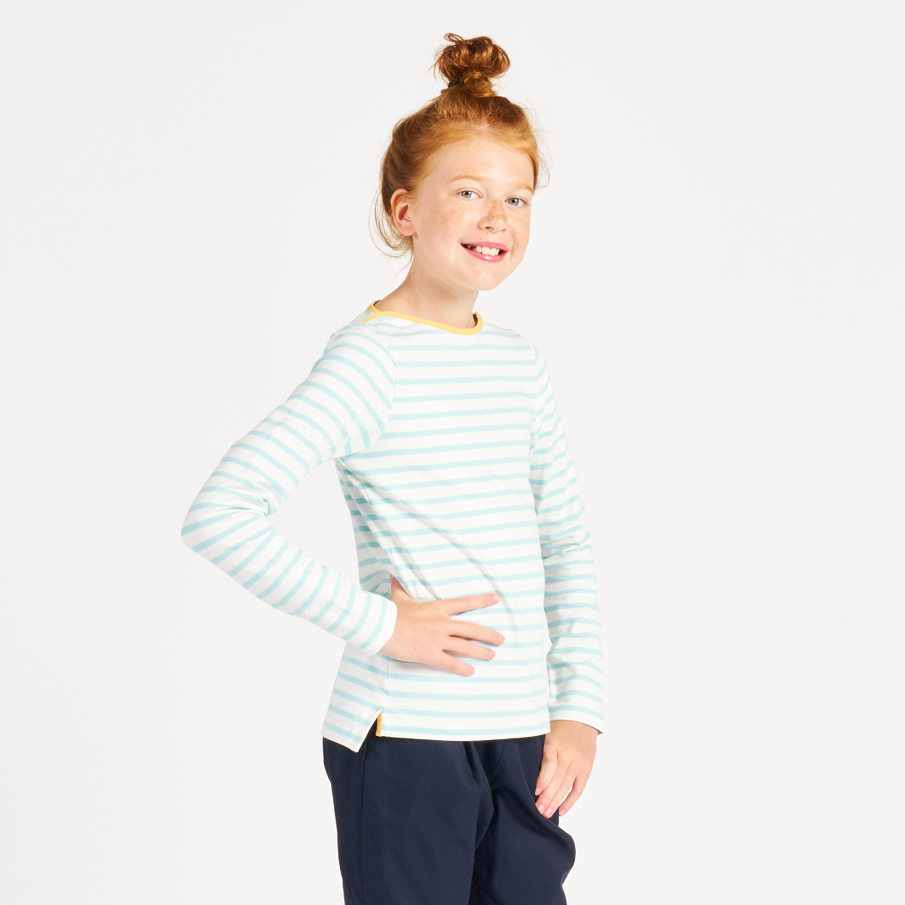 Girl's Sailing Long-sleeved T-Shirt - Sailor Sailing 100 - White Mint 2/13