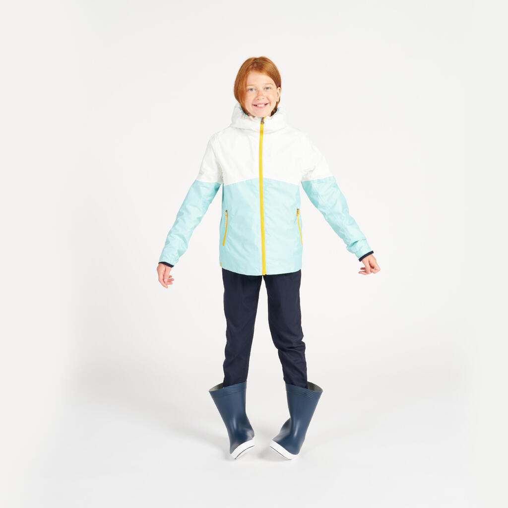 PARKA NÁUTICA SAILING 100 NIÑOS BLANCO MENTA IMPERMEABLE