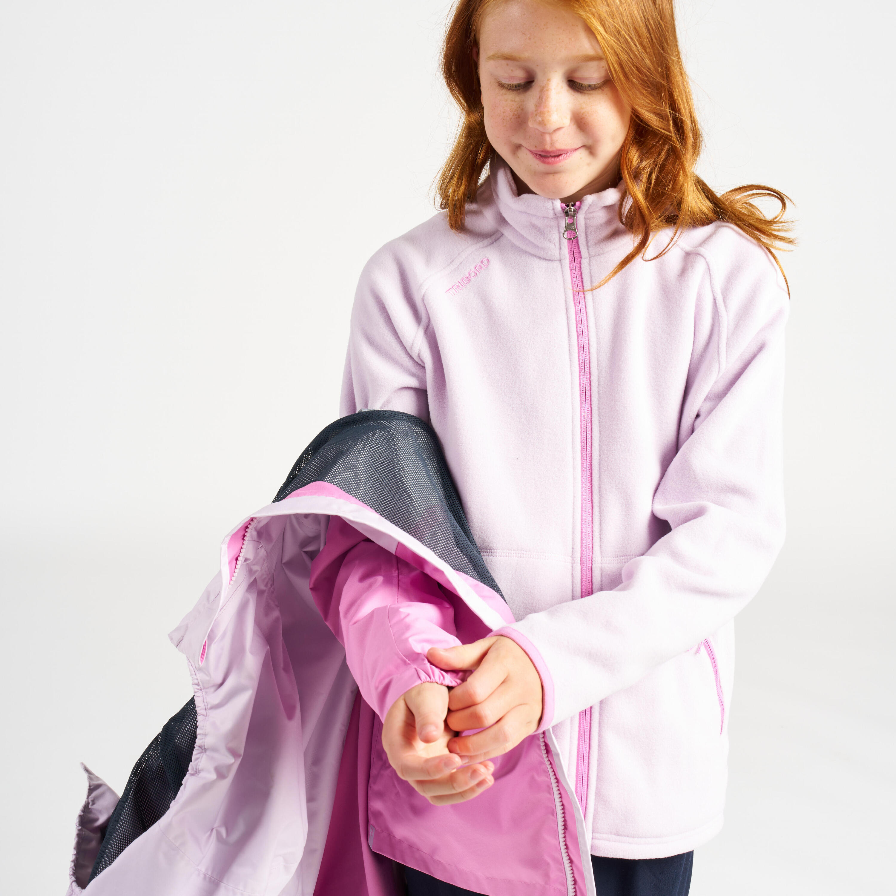 Kid’s waterproof sailing jacket - wet-weather jacket SAILING 100 lavender pink 24/31