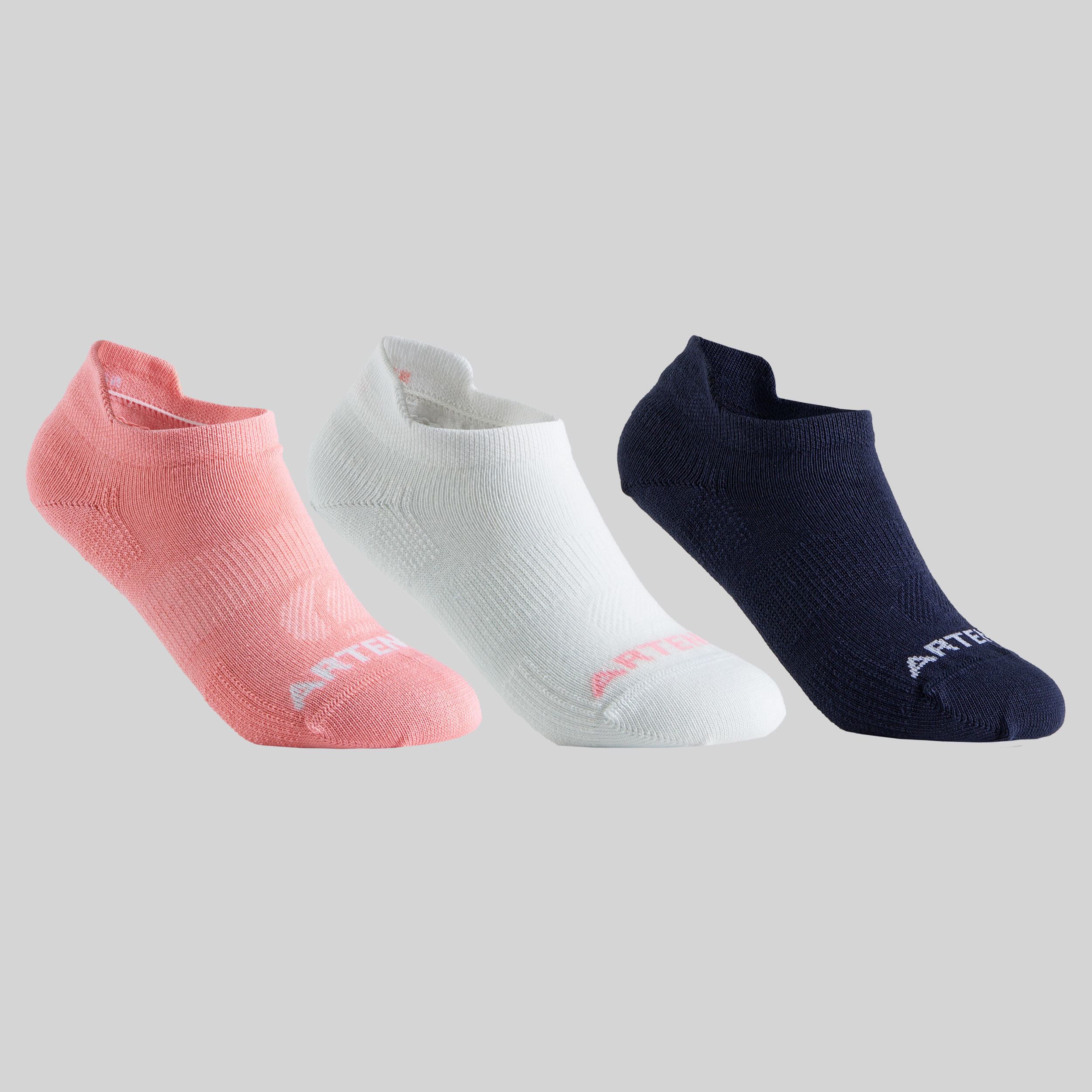CALCETINES CORTOS TENIS NIÑOS ARTENGO RS 160  LOTE DE 3 ROSA BLANCO AZUL MARINO 13/22