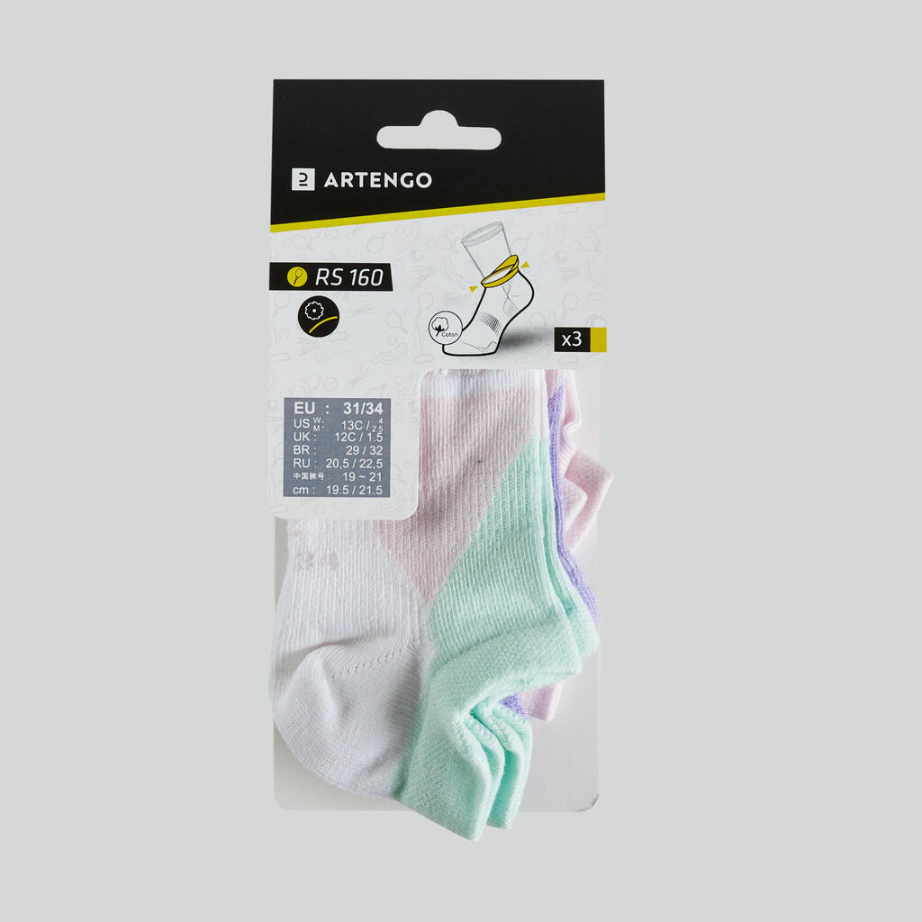 Kids' Low Tennis Socks RS 160 Tri-Pack - Green/Purple