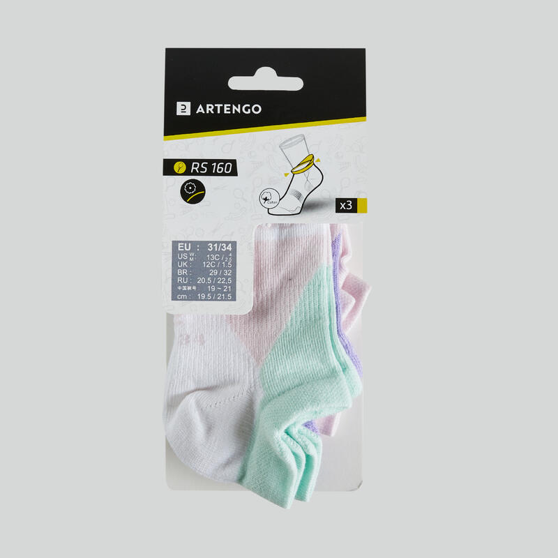 Set 3 Perechi Şosete Scurte Tenis RS160 Roz-Alb-Bleumarin Copii 