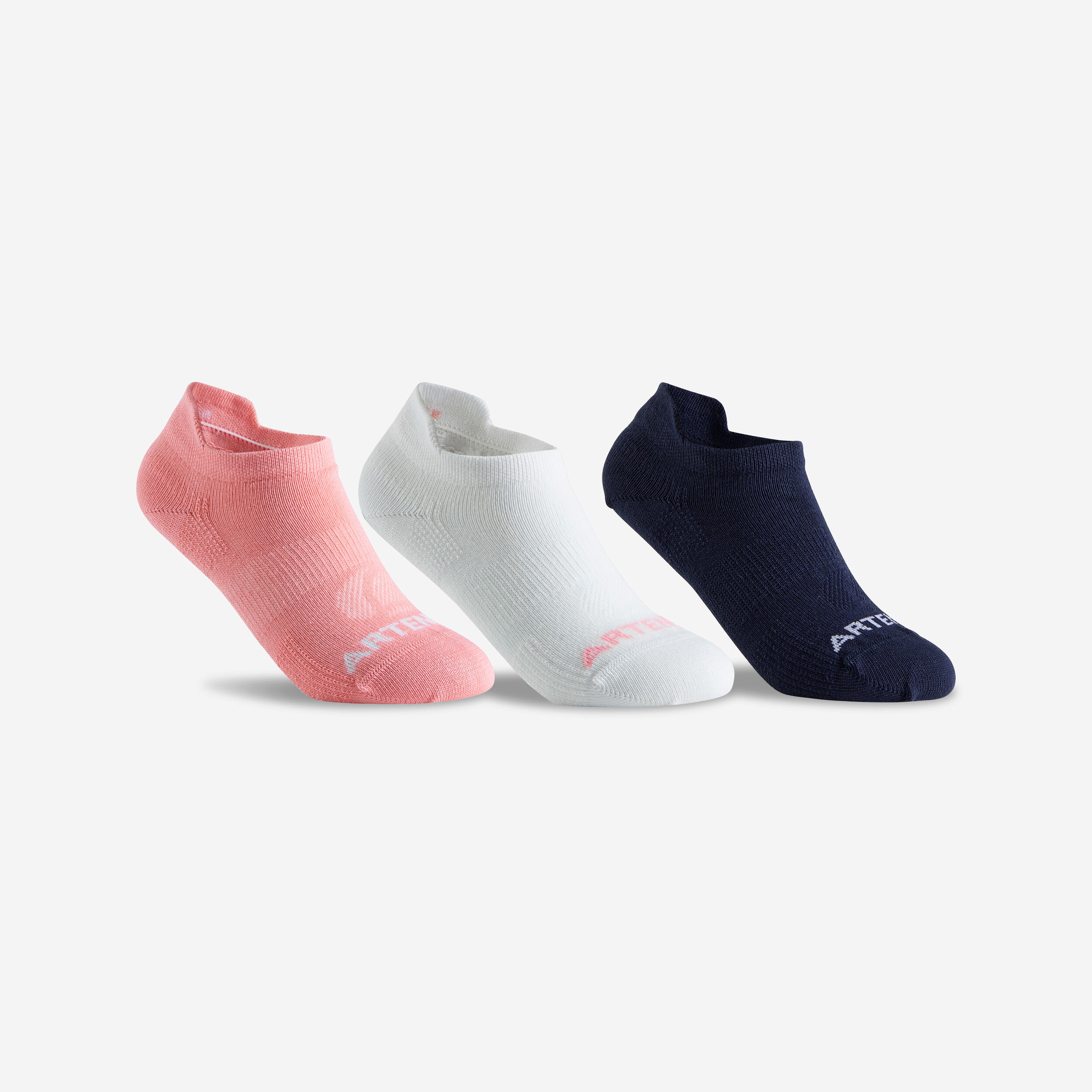 CHILDREN'S LOW TENNIS SOCKS ARTENGO RS 160 PINK WHITE NAVY SET OF 3