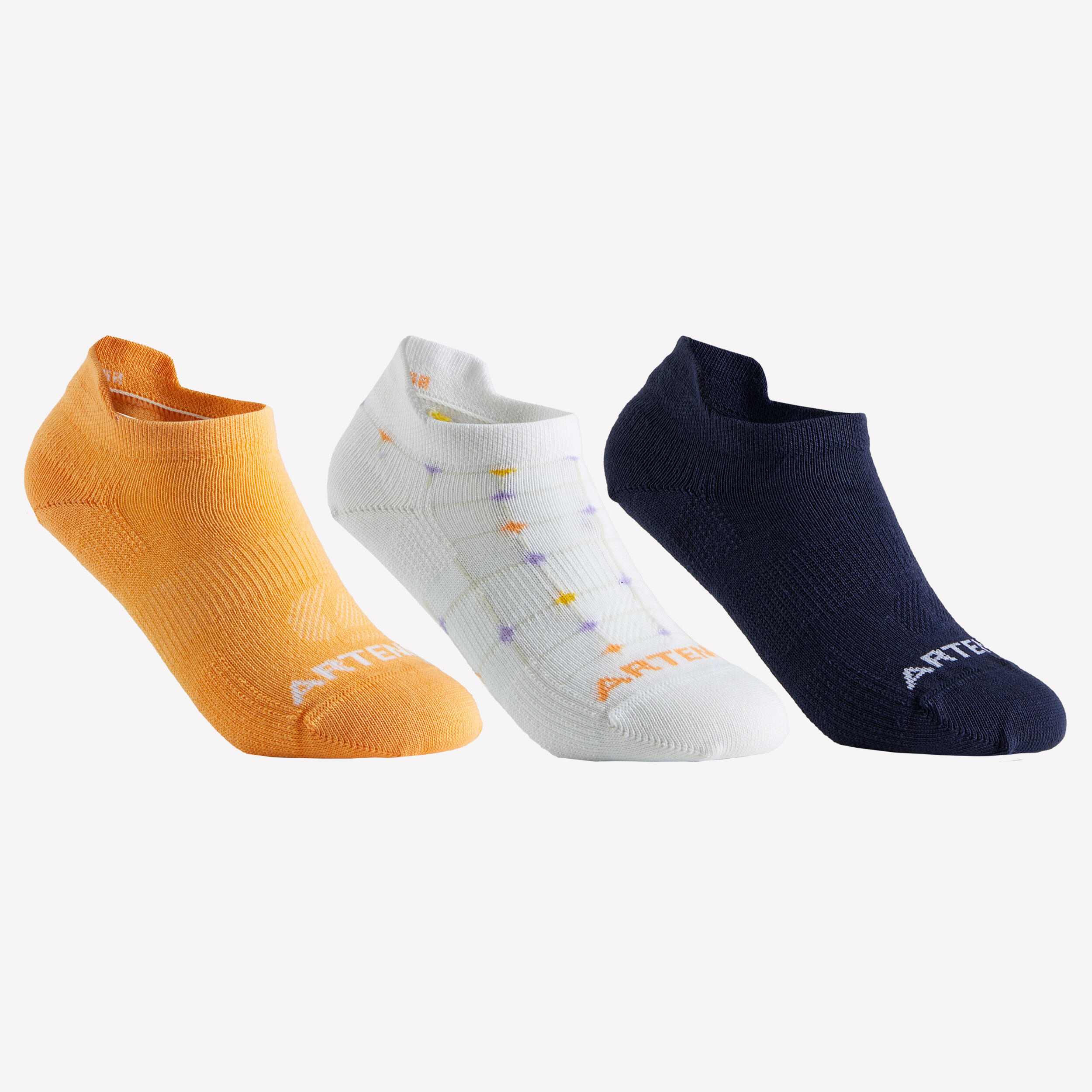 CHILDREN'S TENNIS SOCKS ARTENGO RS 160 ORANGE WHITE NAVY SET OF 3