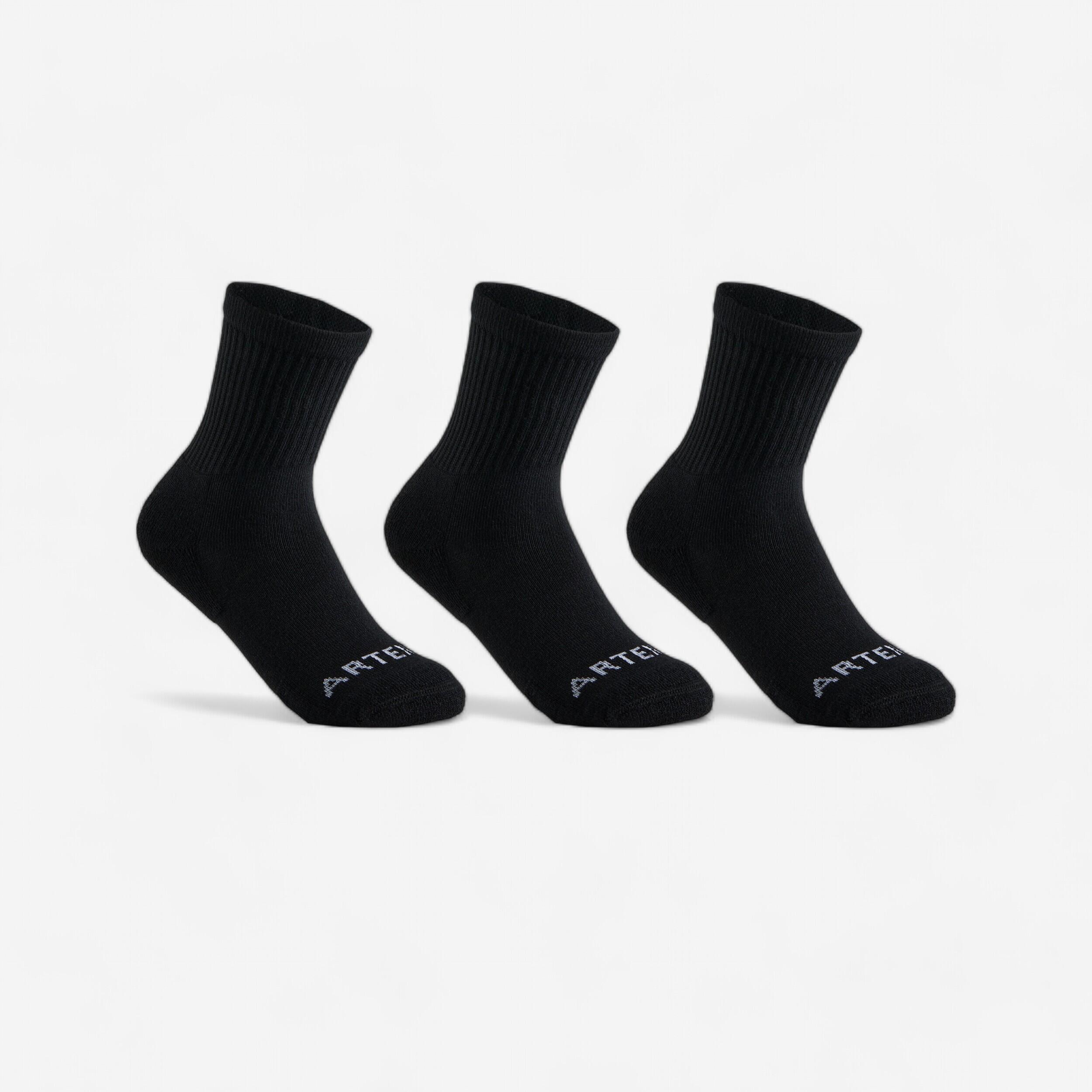 Chaussettes de tennis enfant hautes lot de 3 - rs100 noir