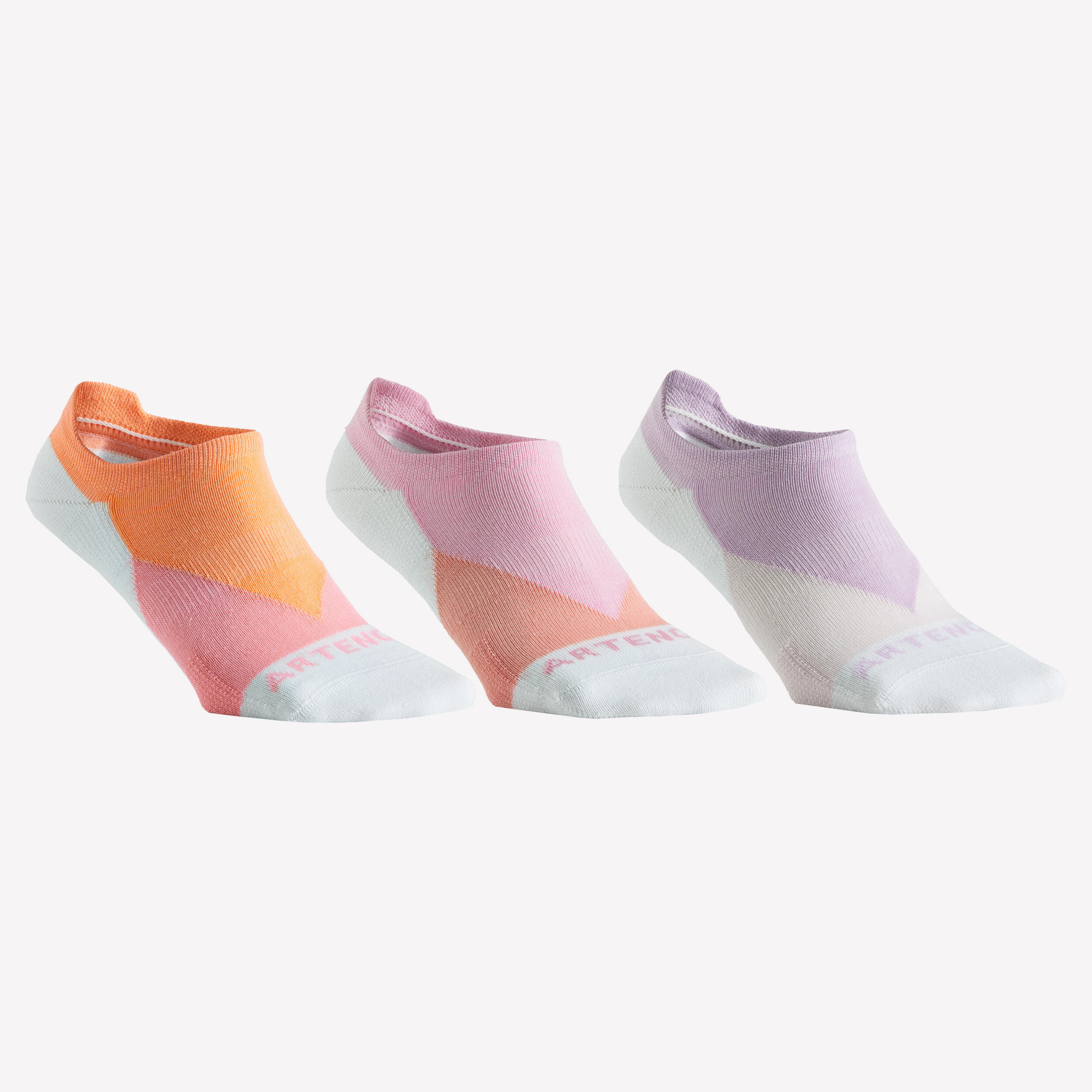 ARTENGO Low Sports Socks RS 160 Tri-Pack - Colour Block/Apricot