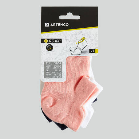 Kids' Low Tennis Socks Tri-Pack RS 160 - Pink/White/Navy