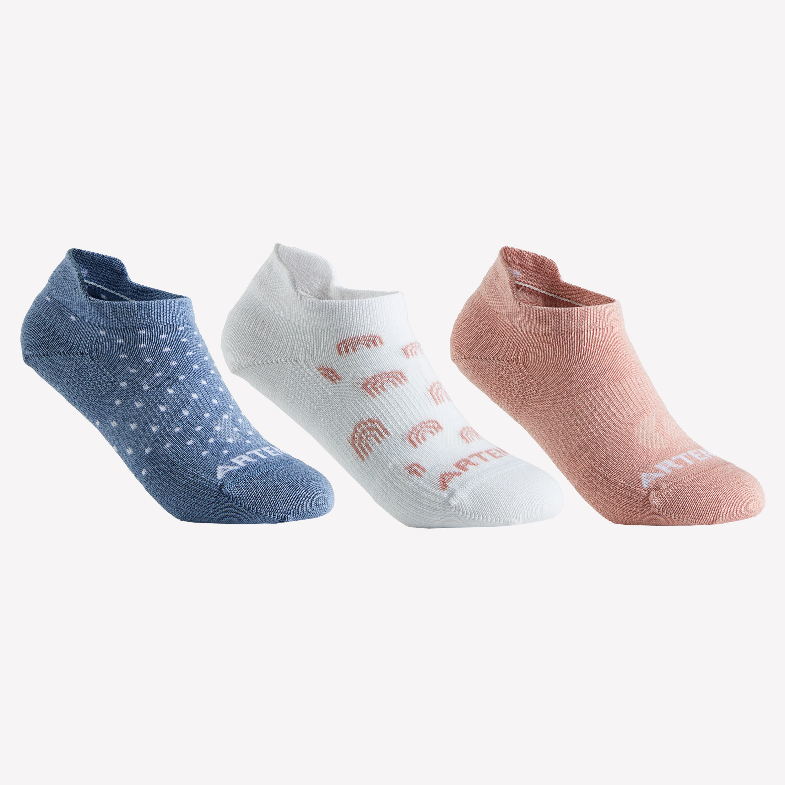 CHILDREN'S LOW TENNIS SOCKS ARTENGO RS 160 BLUE WHITE PINK SET OF 3