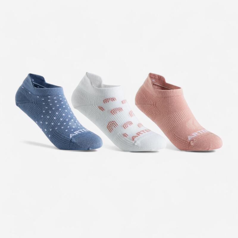 CHAUSSETTES TENNIS ENFANT BASSES ARTENGO RS 160 BLEU BLANC ROSE LOT DE 3