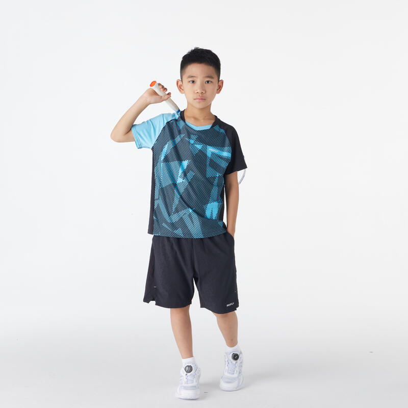 LITE Badminton T-shirt 560 Junior Black Aqua