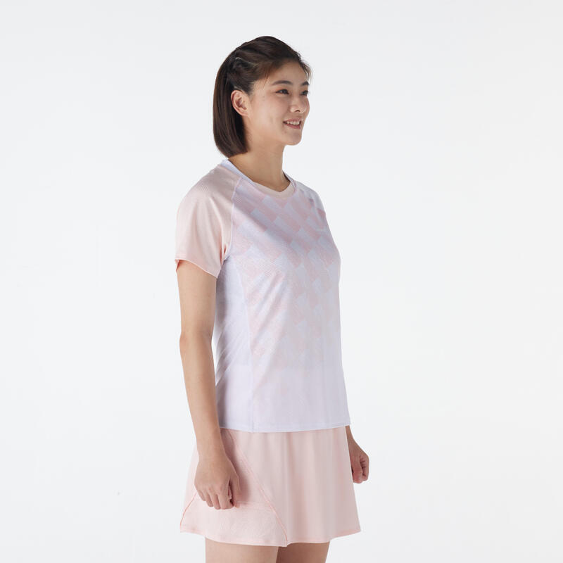 女款羽球 T 恤 LITE 560－白色/粉紅色