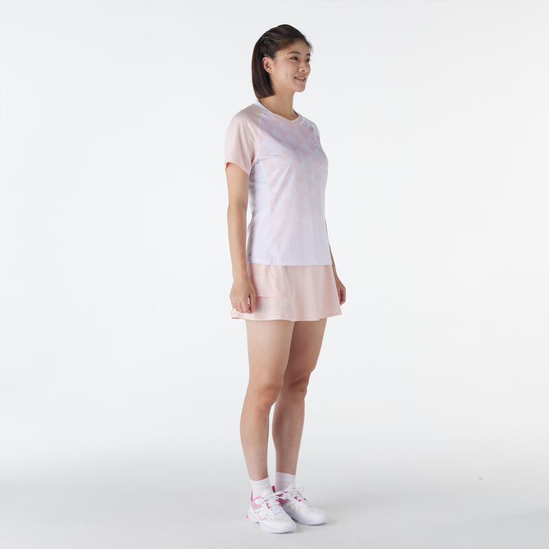 女款羽球 T 恤 LITE 560－白色/粉紅色