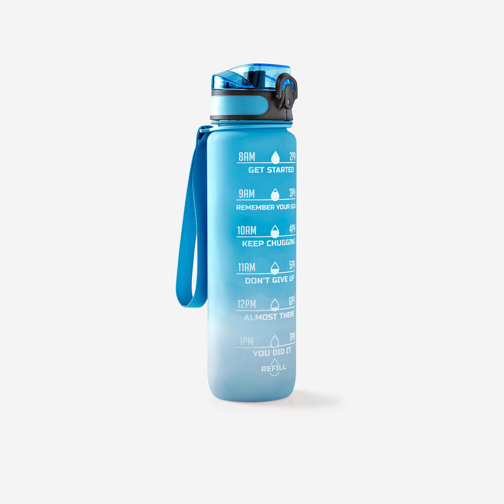 Treniruočių buteliukas „Motivation“, 1 l, mėlynas, baltas
