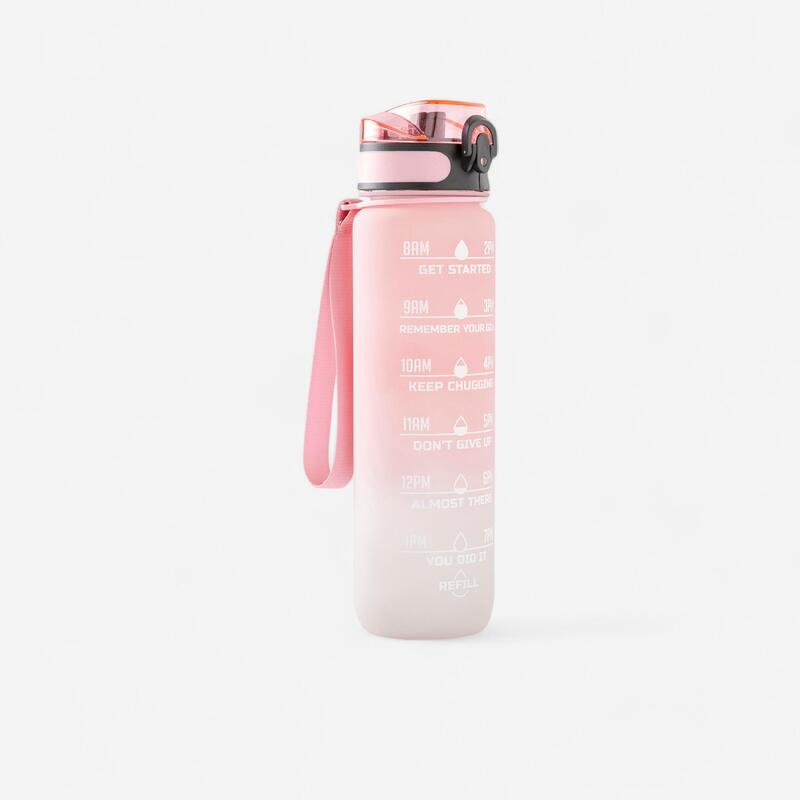 MOTIVERENDE DRINKFLES VOOR FITNESS 1 LITER ROZE WIT