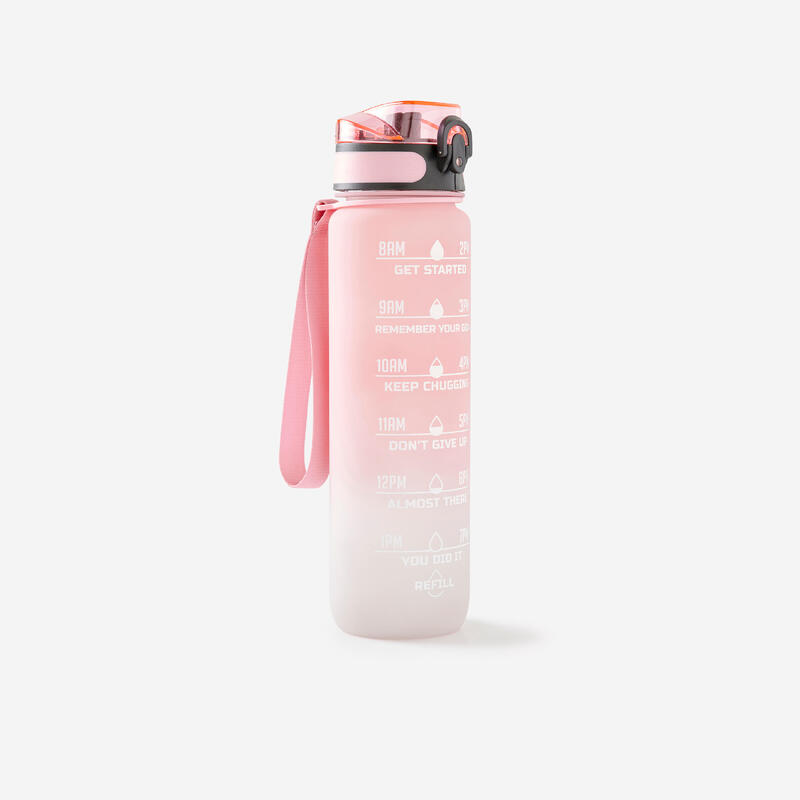 MOTIVERENDE DRINKFLES VOOR FITNESS 1 LITER ROZE WIT