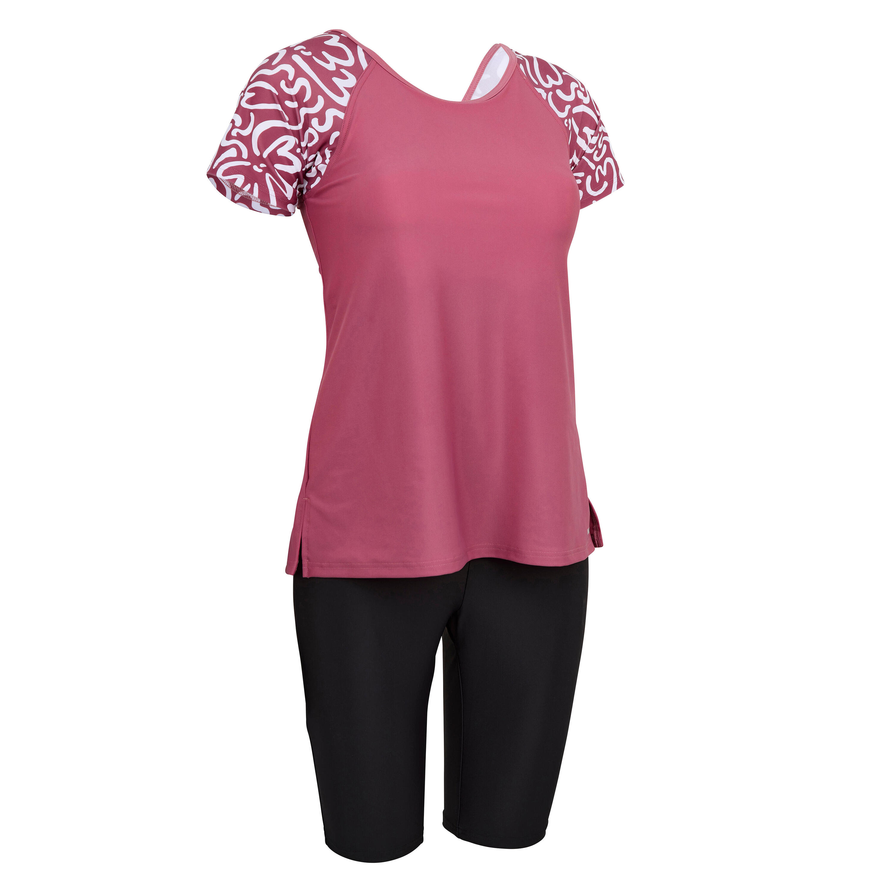 Badpak met tankini-effect voor zwemmen dames Una roze ondu 2/5