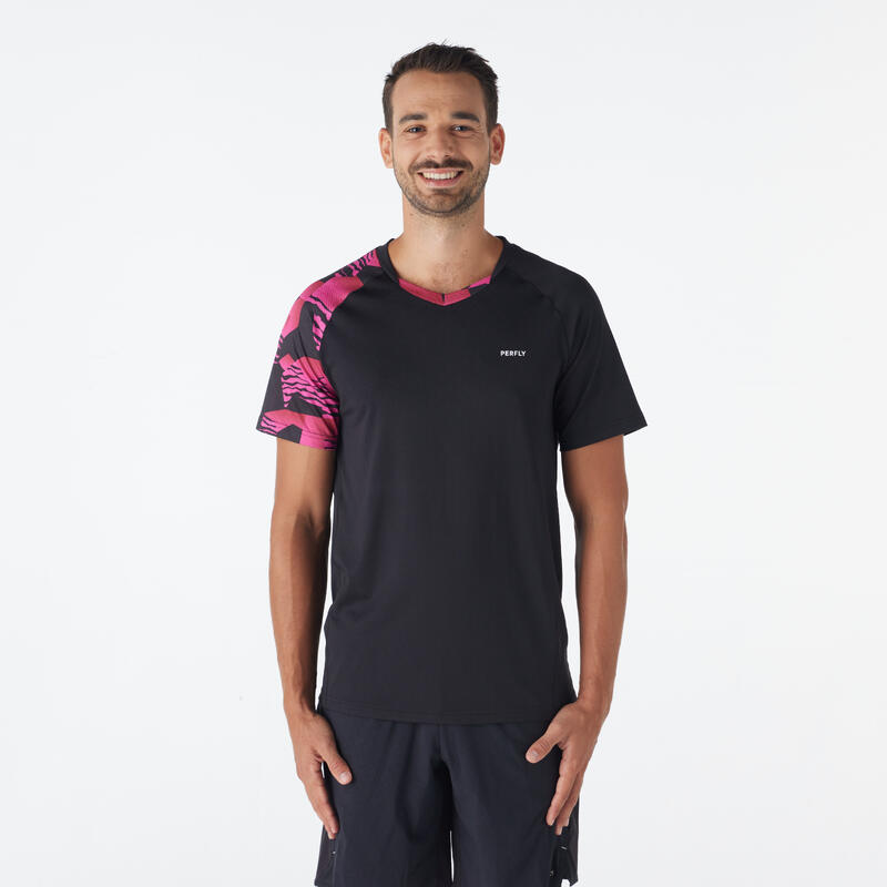 Badmintonshirt voor heren 560 zwart fluo magenta