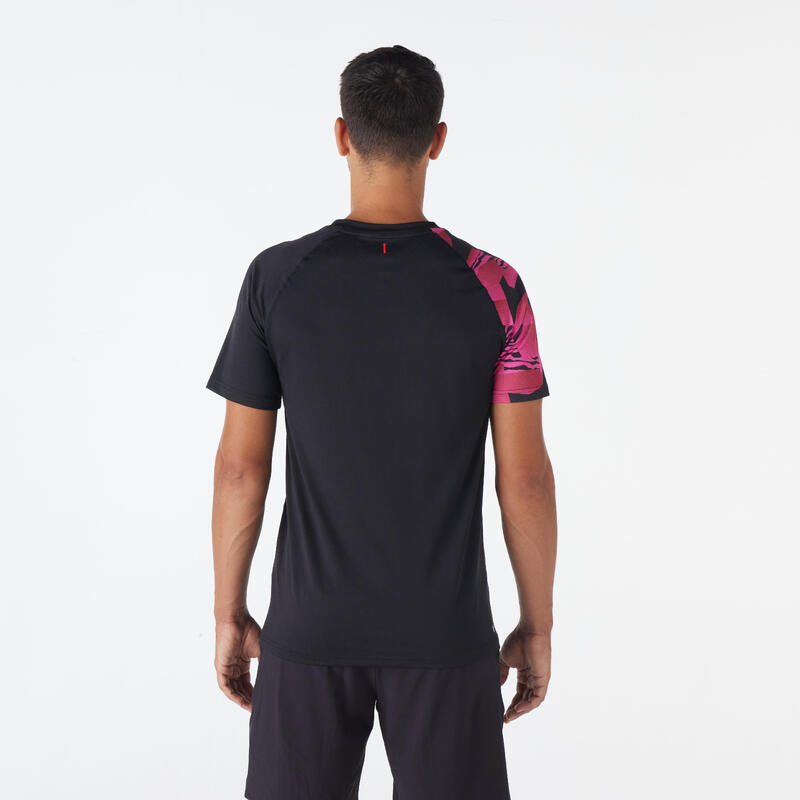 T-shirt de badminton lite 560 Homem Preto Fluo Mangenta