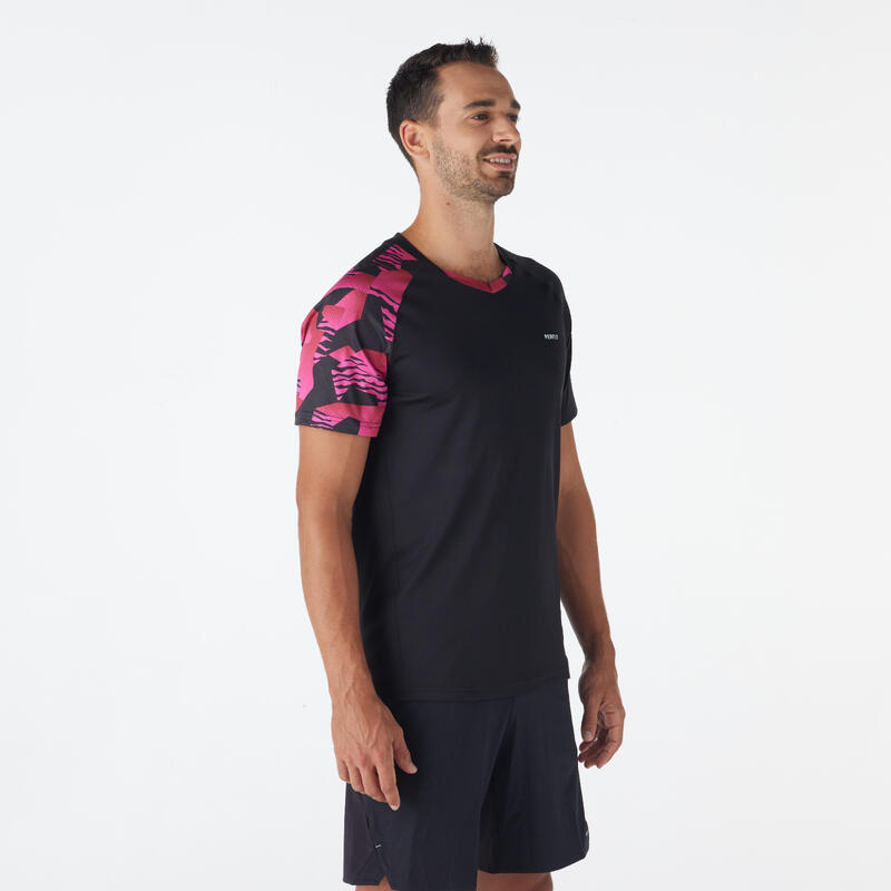 Camiseta de bádminton LITE 560 Hombre Negra flúor magenta