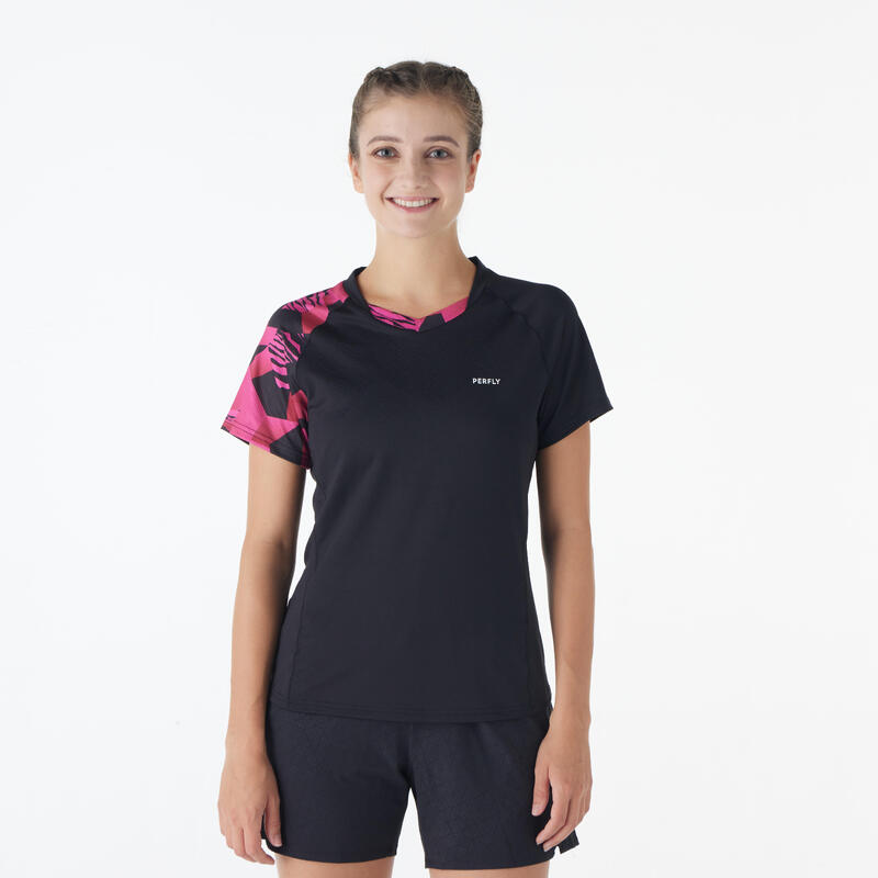 T-shirt badminton donna LITE 560 nero-fluo