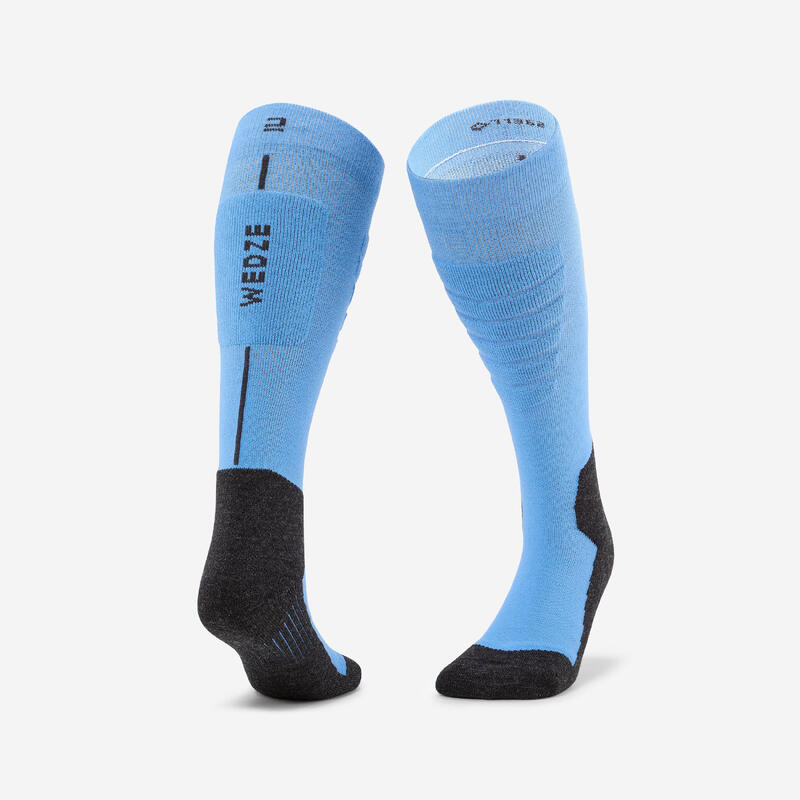 Chaussettes de ski et snowboard adulte, 100 bleu et gris